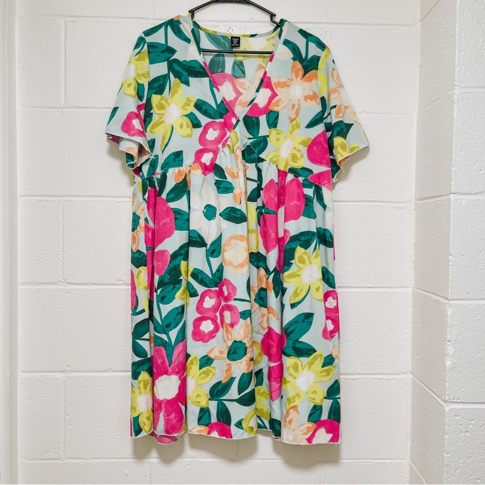 SHEIN PLUS SIZE FLORAL PRINT BUTTERFLY SLEEVE DRESS